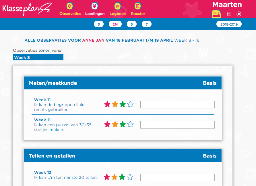 doelen meerdere weken per leerling in app
