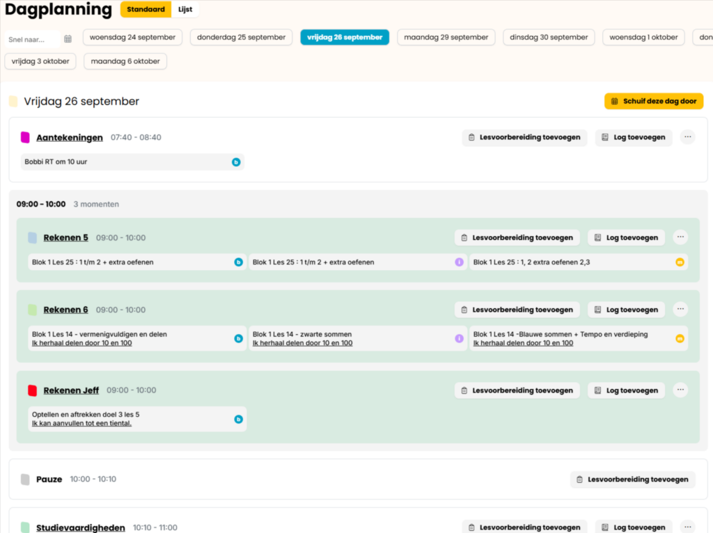 Dagplanning voor leerkracht